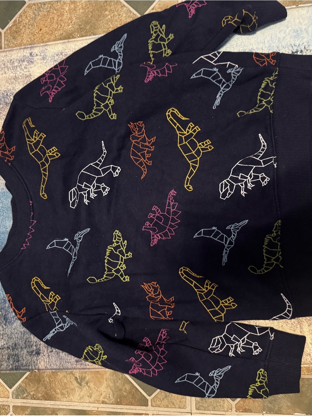 Kids Navy Sweatshirt with Cute Colorful Geometric Dinosaurs